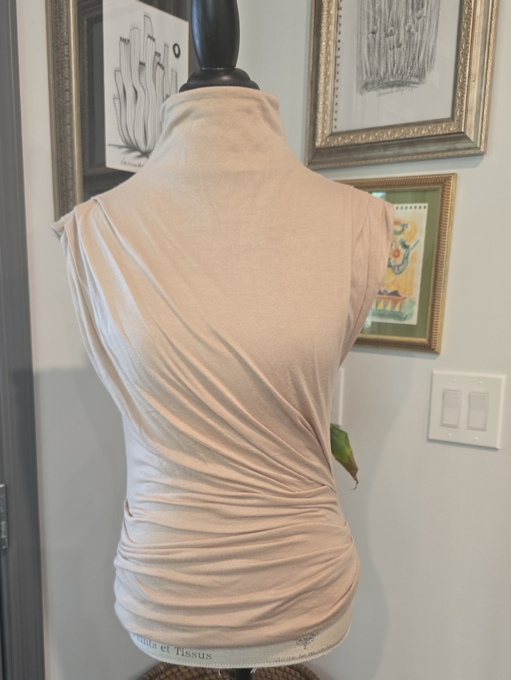Ann Taylor Sleeveless Mock Neck Top in Light Beige